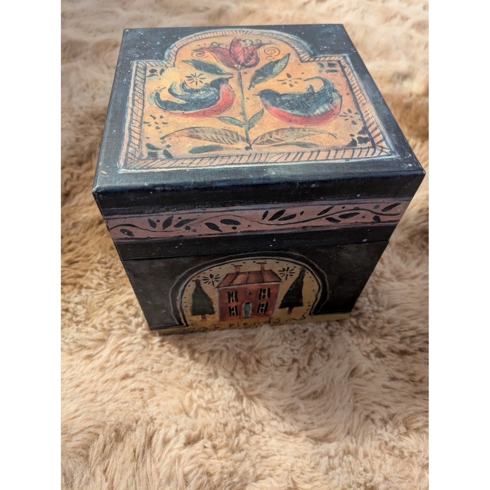 Bobs Boxes Primitive Americana Folk Art Susan A Winget Welcome Friends Box 6x6